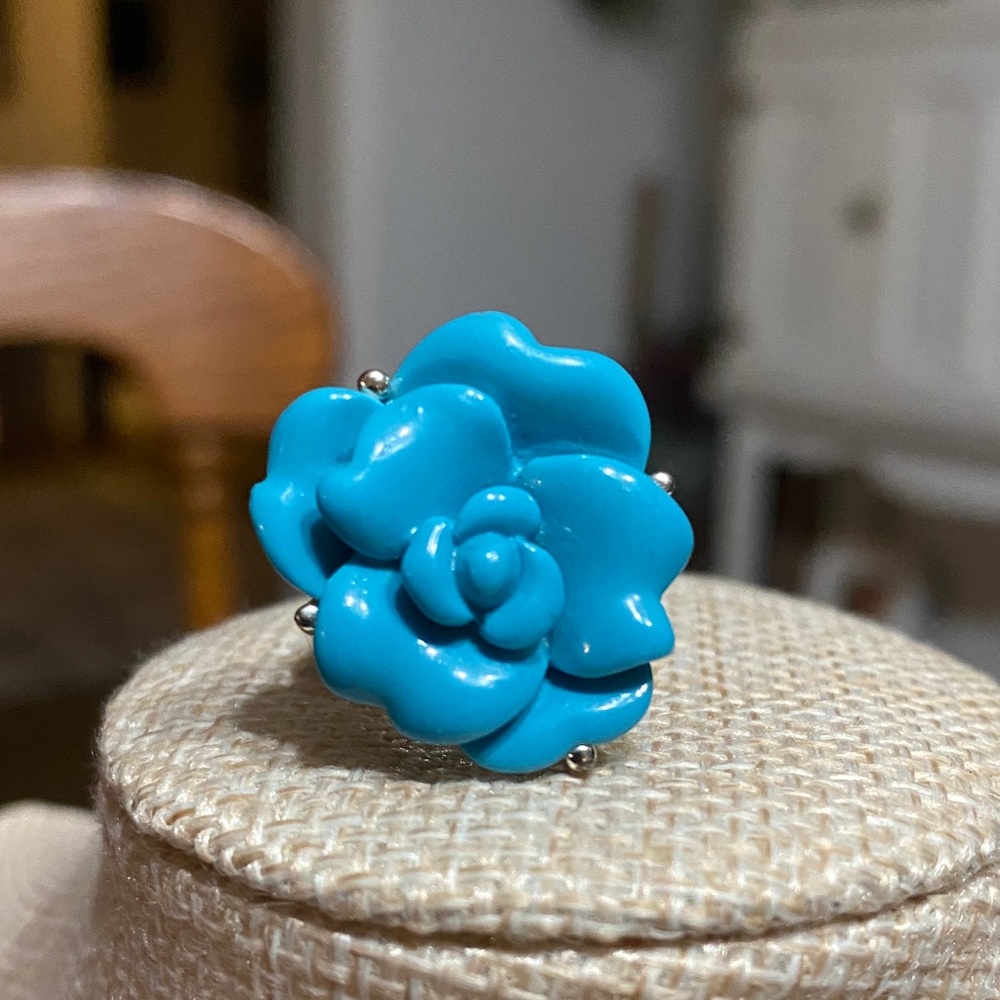 Blue Flower Statement Ring - image 2